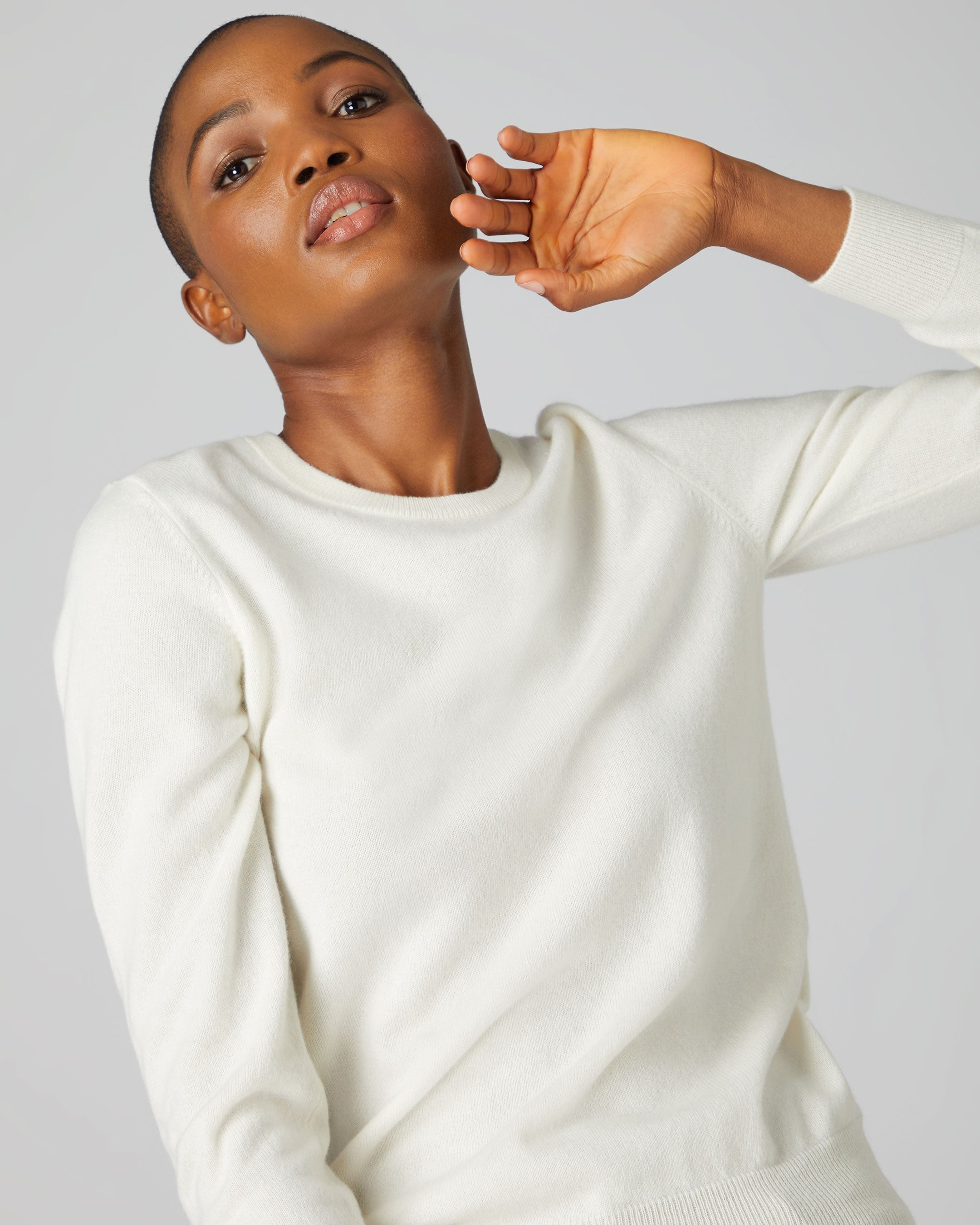 Ladies white crew neck jumper sale