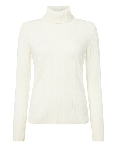 N.Peal Women's Cable Turtle Neck Cashmere Sweater New Ivory White