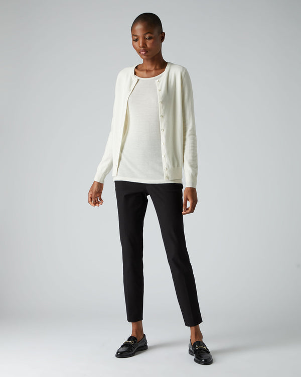N.Peal Women's Round Neck Cashmere Cardigan New Ivory White