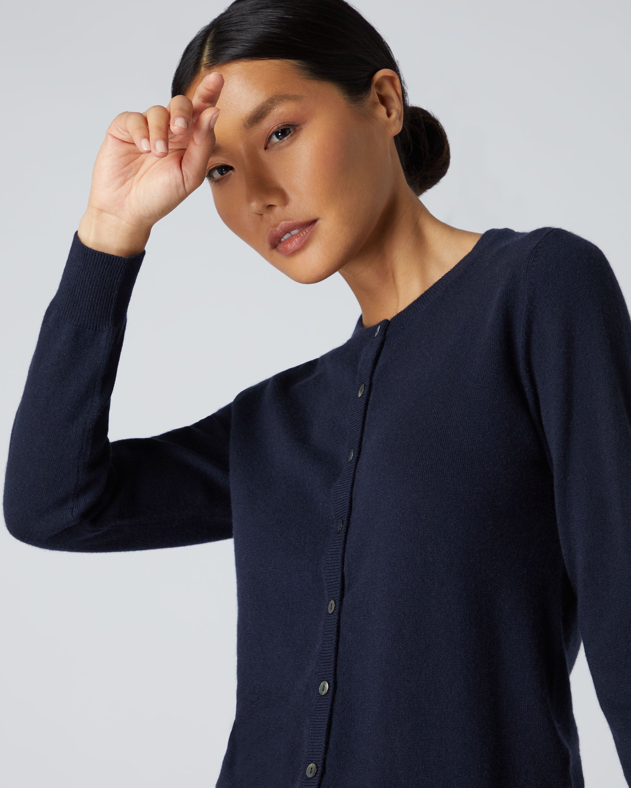 Navy round neck on sale cardigan