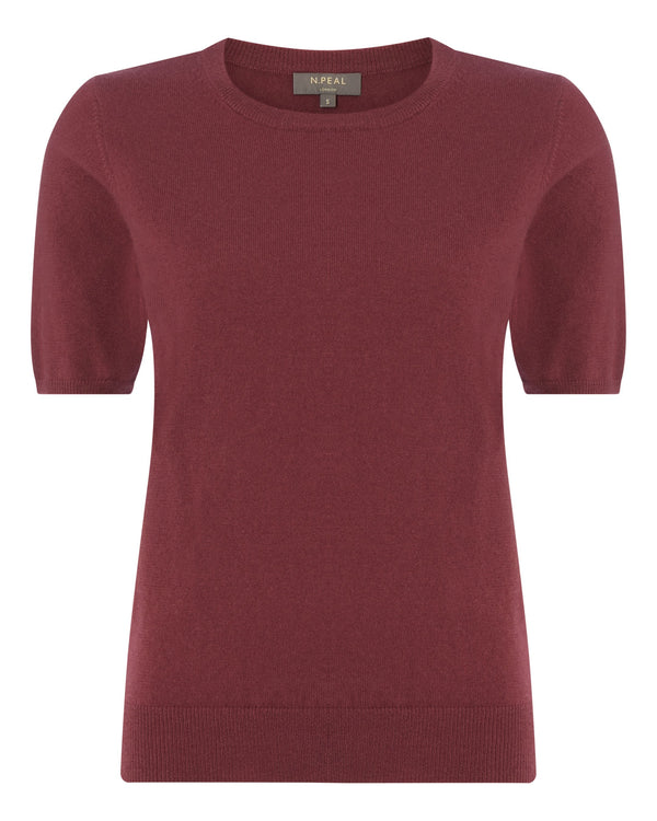 N.Peal Women's Round Neck Cashmere T Shirt Barberry Pink