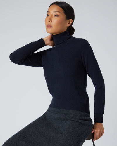 N.Peal Women's Polo Neck Cashmere Jumper Navy Blue