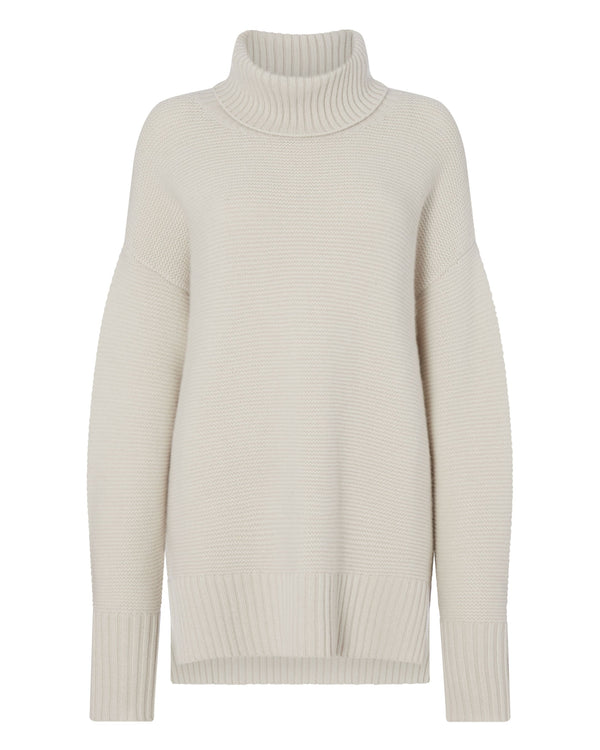 N.Peal Women's Chunky Roll Neck Cashmere Sweater Snow Grey