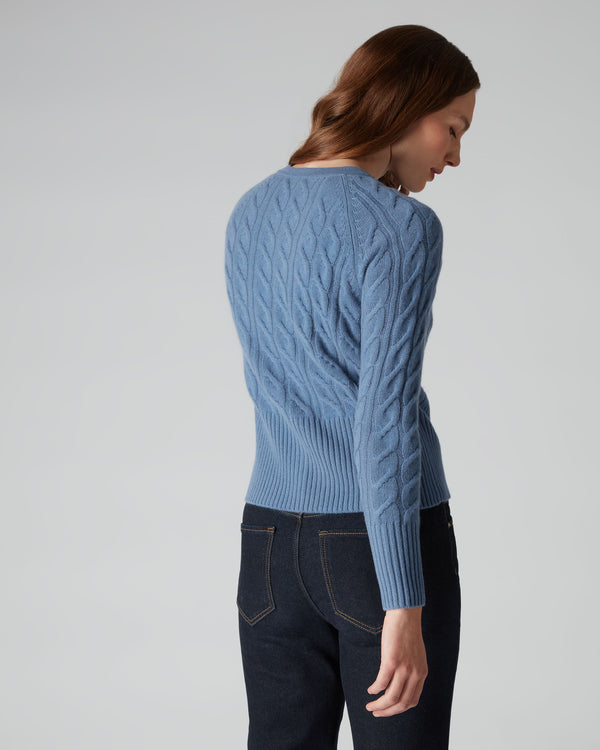 N.Peal Women's Cable Cashmere Cardigan Alpine Blue