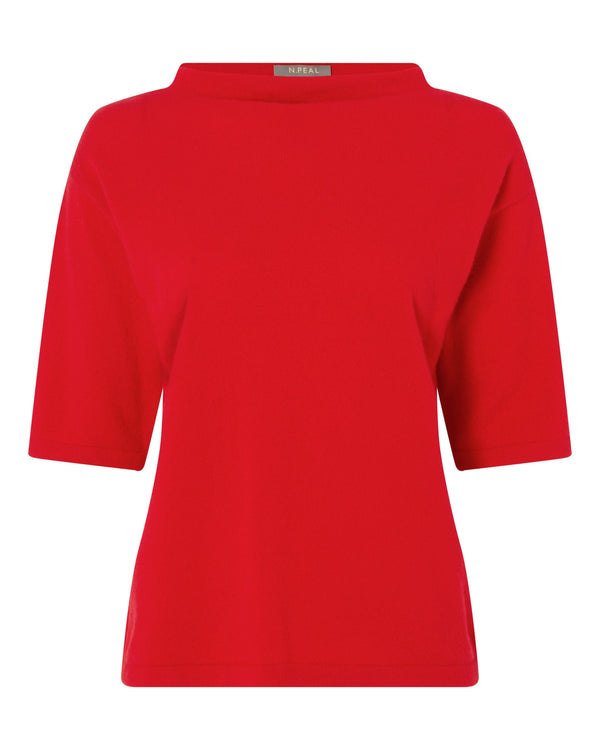 N.Peal Women's Boxy Funnel Neck Cashmere Sweater Red