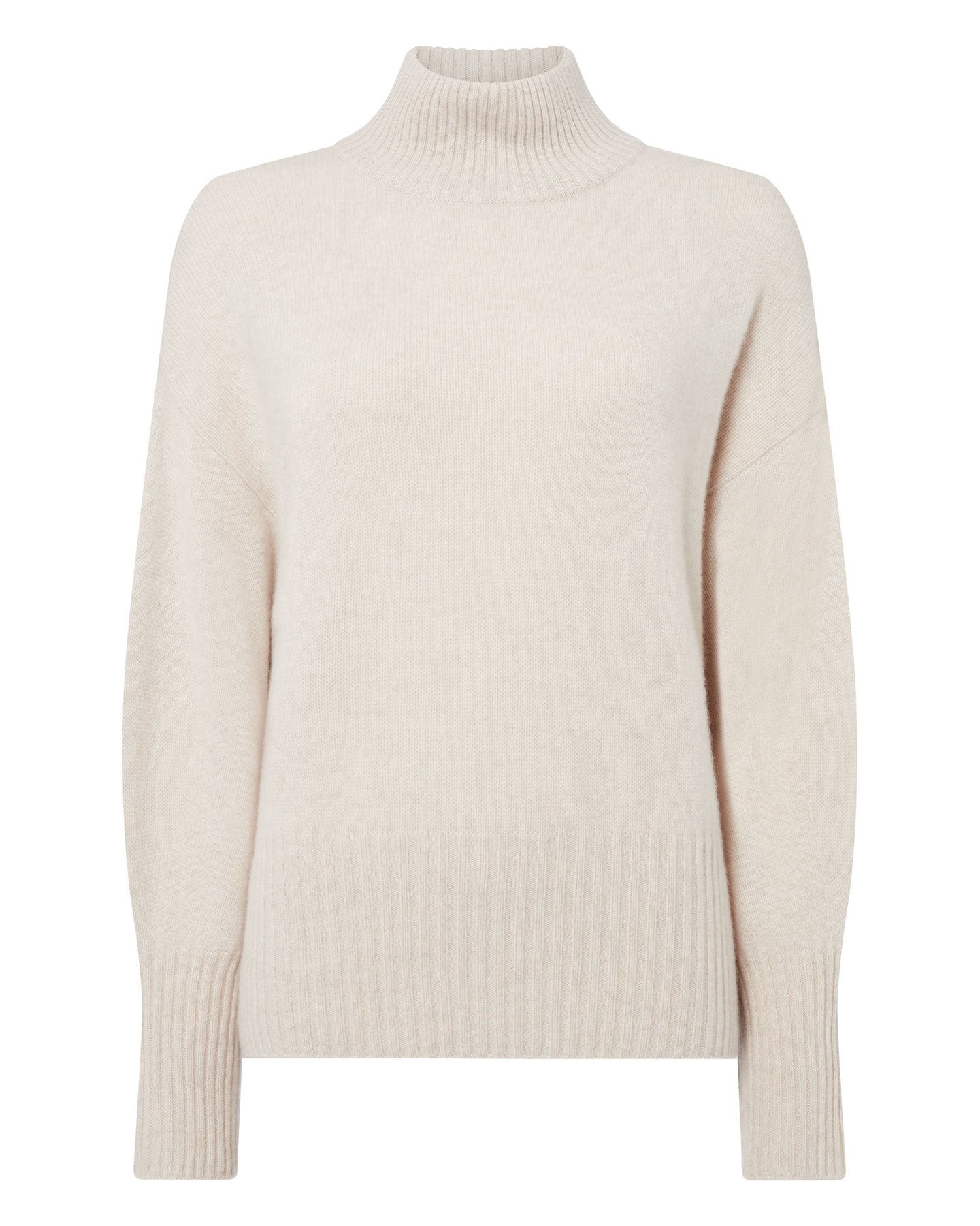 N.Peal Women's Mock Neck Curved Hem Cashmere Jumper Ecru White
