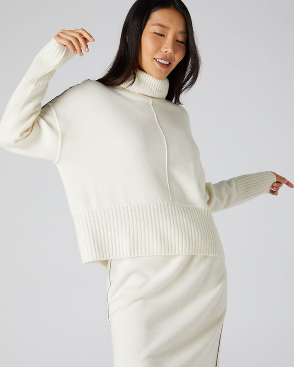 N.Peal Women's Metal Trim Cashmere Sweater New Ivory White