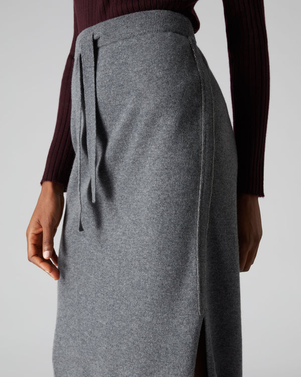 N.Peal Women's Metal Trim Cashmere Skirt Elephant Grey