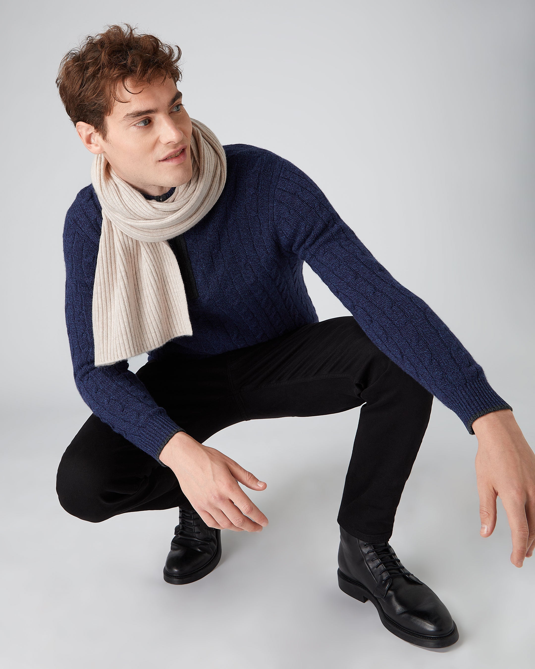 N.Peal ribbed-knit cashmere scarf - Brown