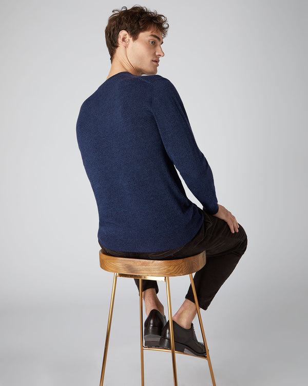 N.Peal Men's The Burlington V Neck Cashmere Sweater Imperial Blue