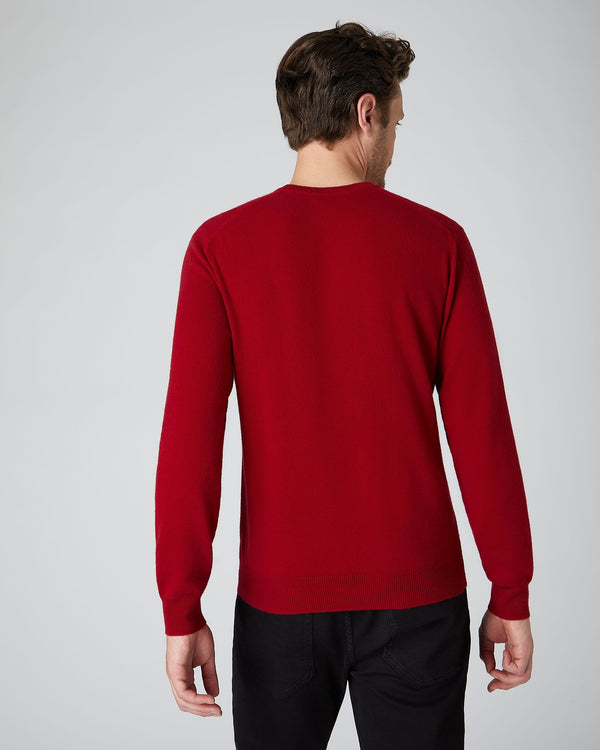 N.Peal Men's The Burlington V Neck Cashmere Sweater Ruby Red