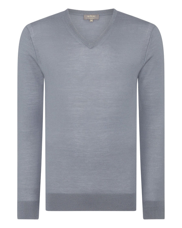 N.Peal Men's The Conduit Fine Gauge Cashmere Sweater Steel Grey
