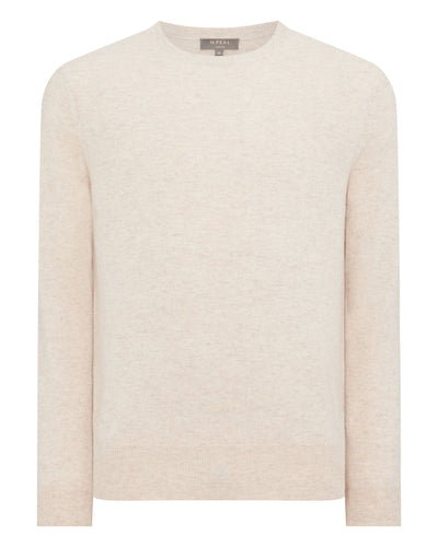 N.Peal The Oxford Round Neck Cashmere Sweater Heather Beige Brown