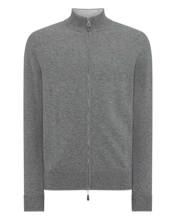 N.Peal Men's The Knightsbridge Zip Cashmere Sweater Elephant Grey