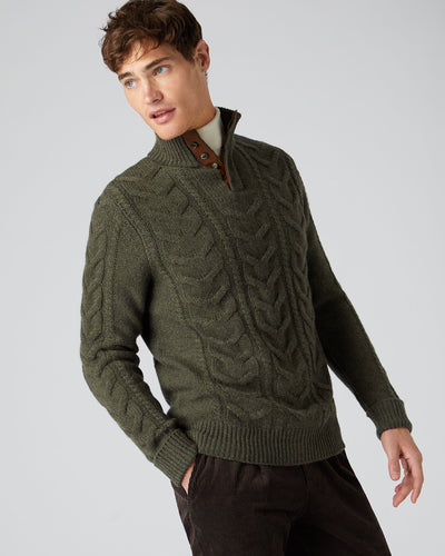 N.Peal Men's The Hampstead Cable Cashmere Sweater Moss Green