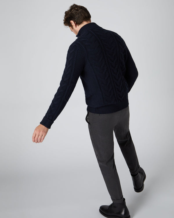 N.Peal Men's The Hampstead Cable Cashmere Sweater Navy Blue