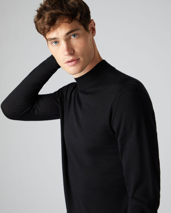Men's Fine Gauge Cashmere Mock Turtle Neck Sweater Black