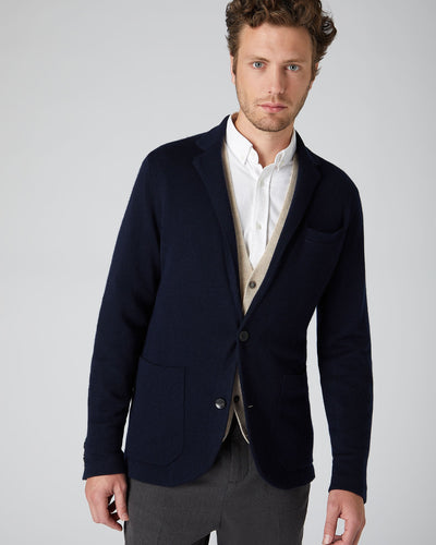 N.Peal Men's Fine Gauge Cashmere Milano Jacket Navy Blue