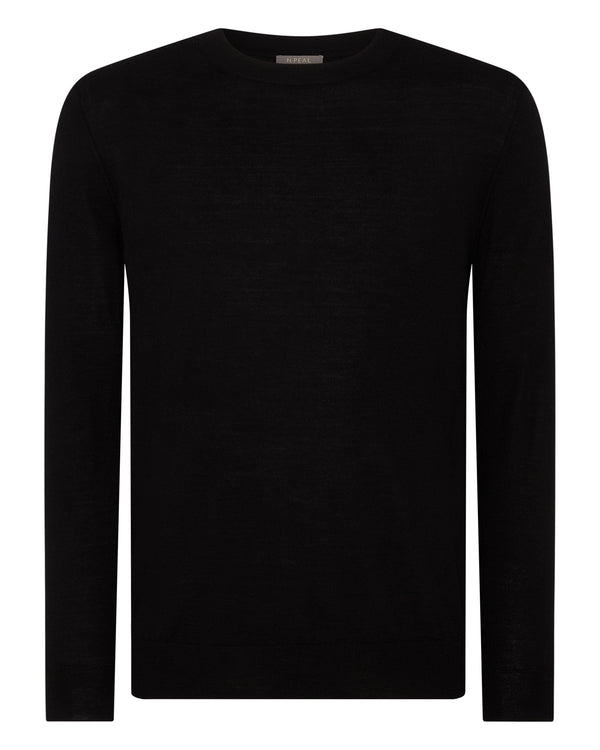 N.Peal Fine Gauge Cashmere Round Neck Sweater Black