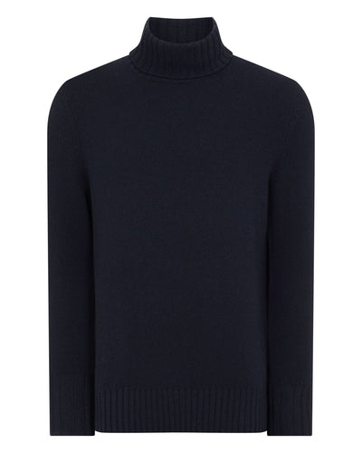 N.Peal Men's Chunky Turtle Neck Cashmere Sweater Navy Blue