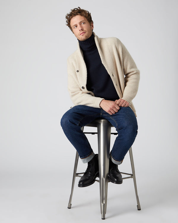 N.Peal Men's Chunky Turtle Neck Cashmere Sweater Navy Blue