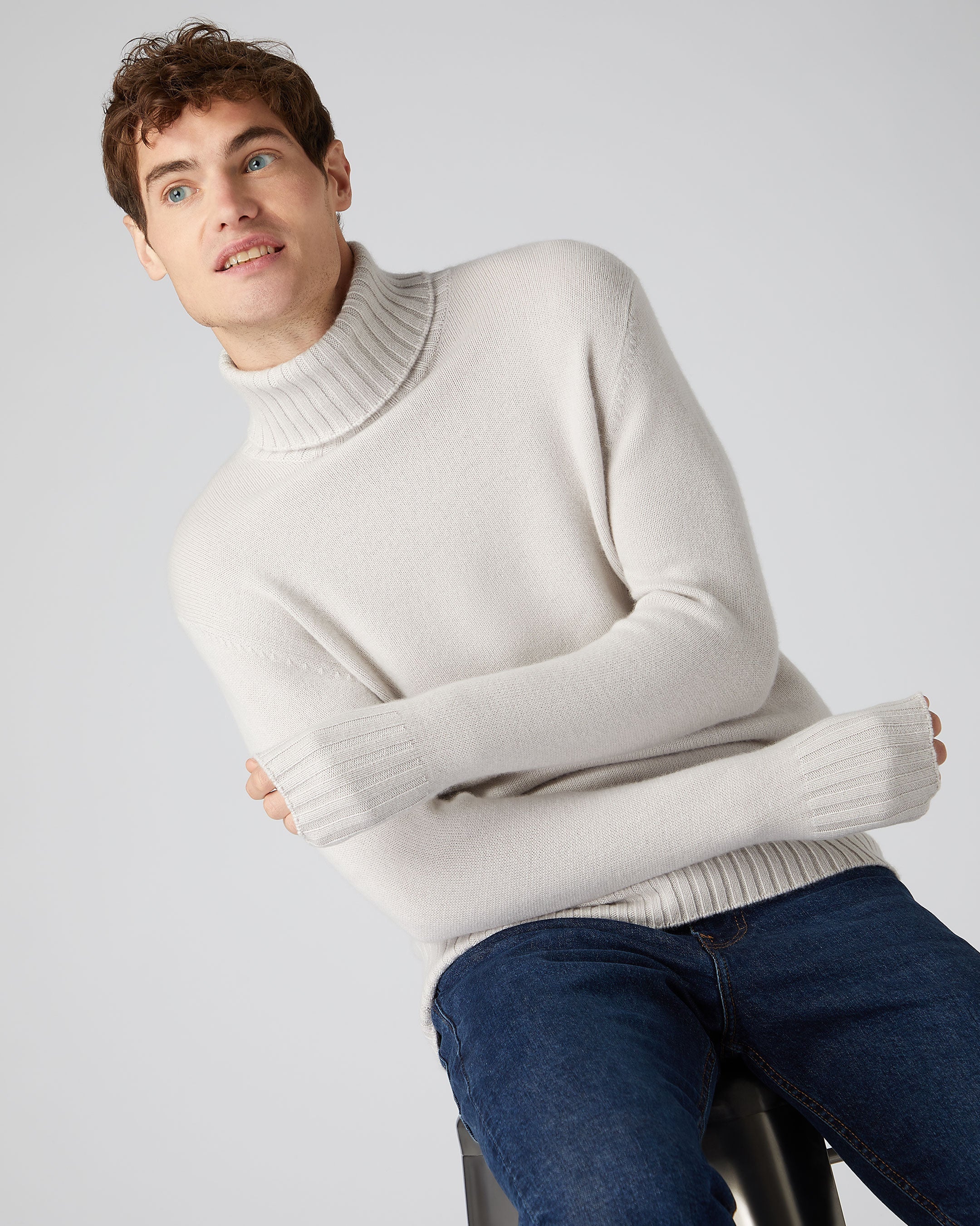N.Peal Chunky Cable roll-neck jumper - Grey