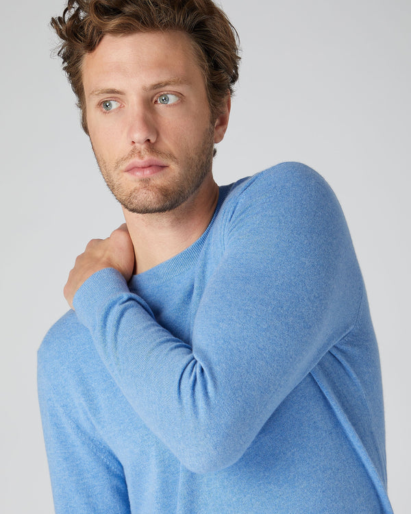N.Peal Men's Baby Cashmere Round Neck Sweater Blue