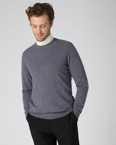 N.Peal Men's Baby Cashmere Round Neck Sweater Dark Grey