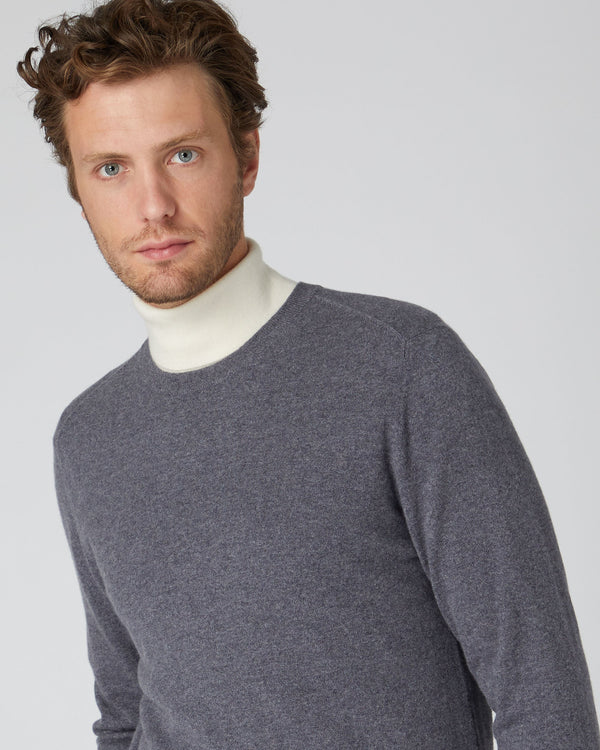 N.Peal Men's Baby Cashmere Round Neck Sweater Dark Grey