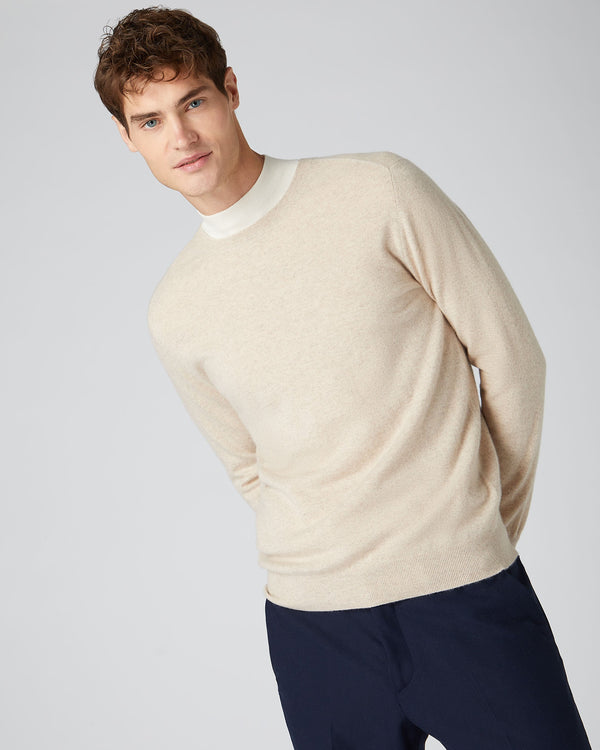 N.Peal Men's Baby Cashmere Round Neck Sweater Oatmeal Brown