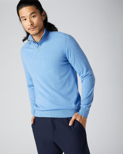 N.Peal Men's Baby Cashmere V Neck Sweater Blue