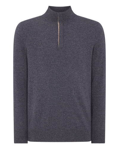 N.Peal Men's Baby Cashmere Half Zip Sweater Dark Grey