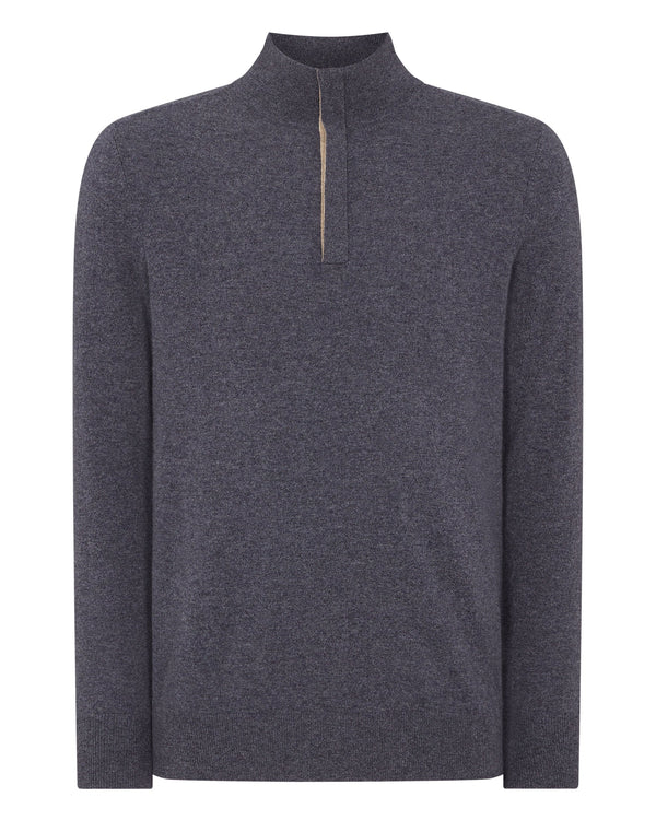 N.Peal Men's Baby Cashmere Half Zip Sweater Dark Grey