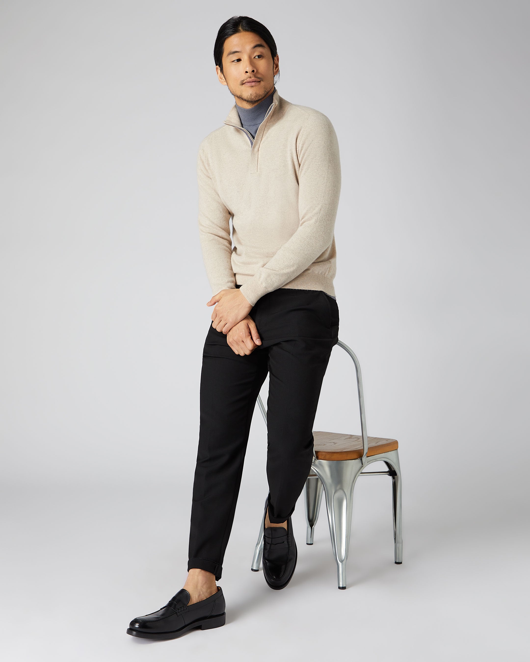 Men's Baby Cashmere Half Zip Sweater Oatmeal Brown | N.Peal