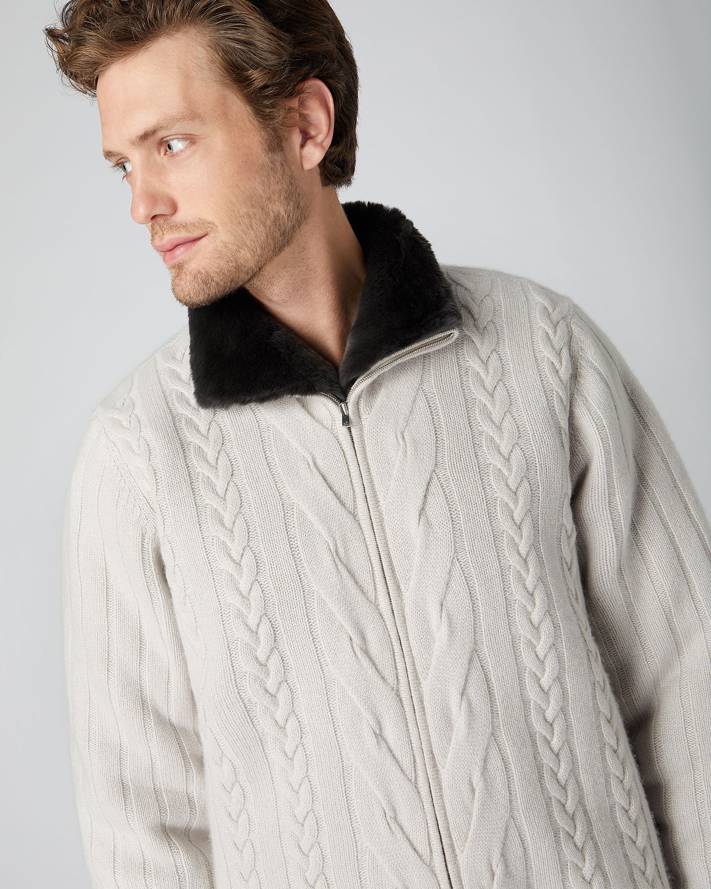 N.Peal Men's Fur Lined Cashmere Jacket