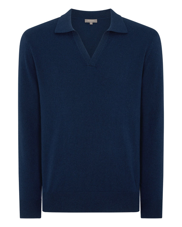N.Peal Men's Cashmere Polo Sweater French Blue