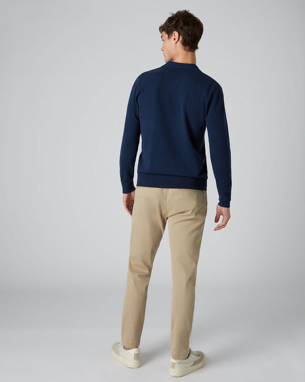 N.Peal Men's Cashmere Polo Sweater French Blue