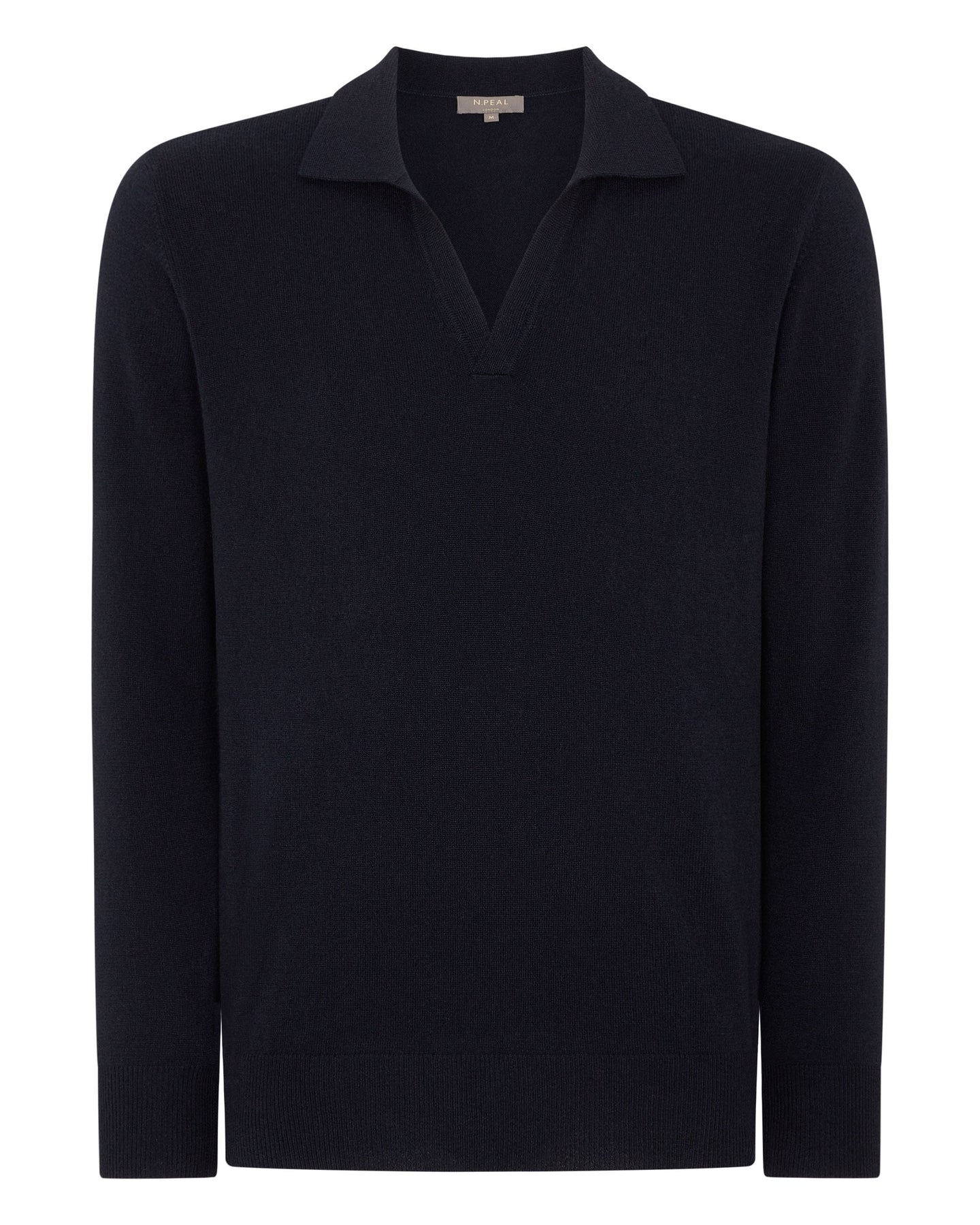 N.Peal Men's Cashmere Polo Jumper Navy Blue