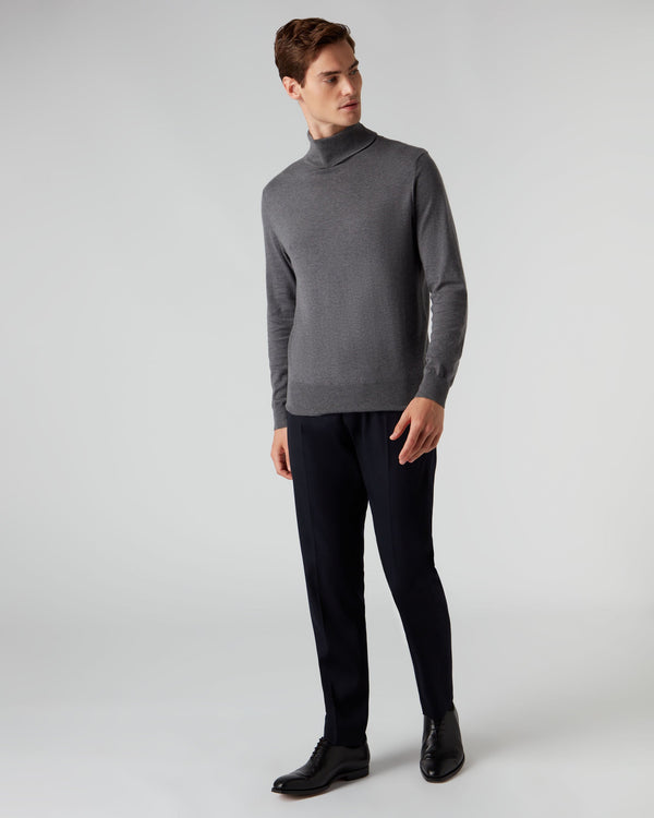 N.Peal 007 Turtle Neck Cotton Cashmere Jumper Smoke Grey