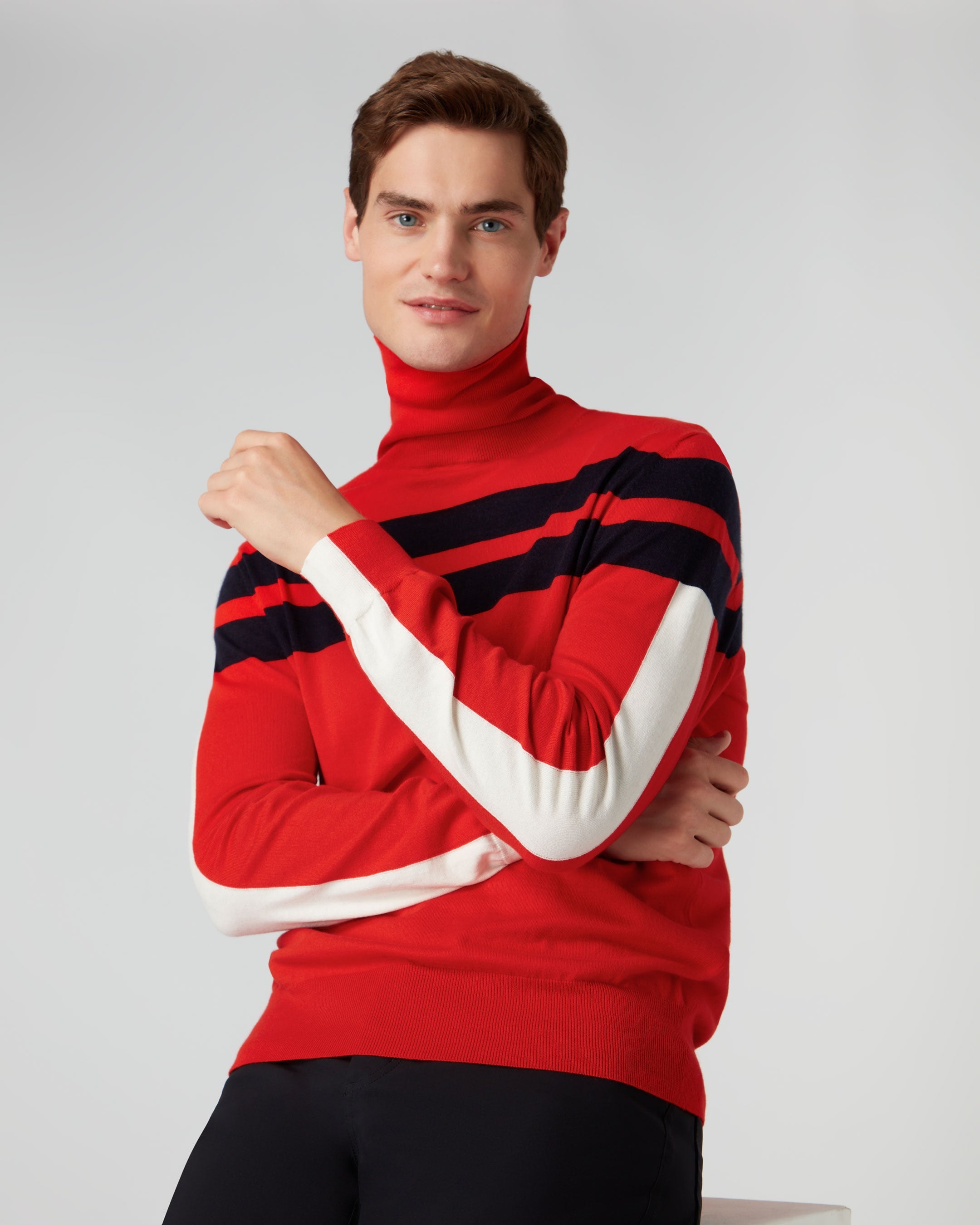 Mens red and outlet white striped turtleneck