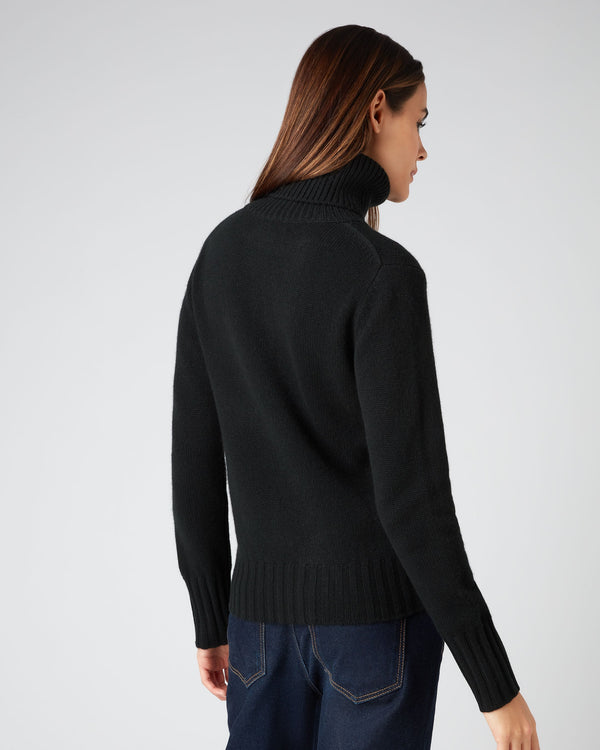 N.Peal Women's Chunky Turtle Neck Cashmere Sweater Black
