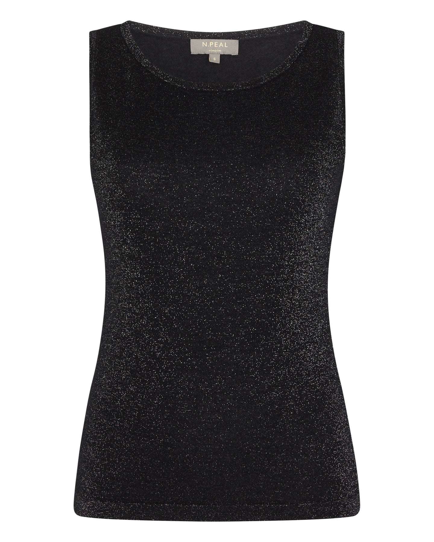 N.Peal Women's Superfine Cashmere Shell Top With Lurex Black Sparkle