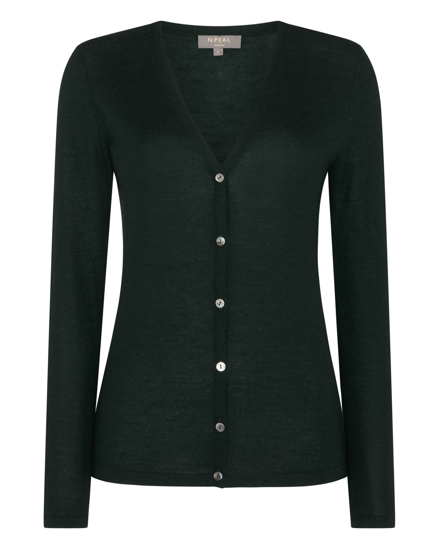 N.Peal Women's Superfine V Neck Cashmere Cardigan Midnight Green