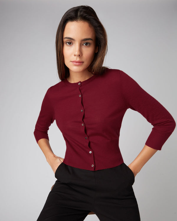 N.Peal Women's Superfine Cropped Cashmere Cardigan Red Velvet