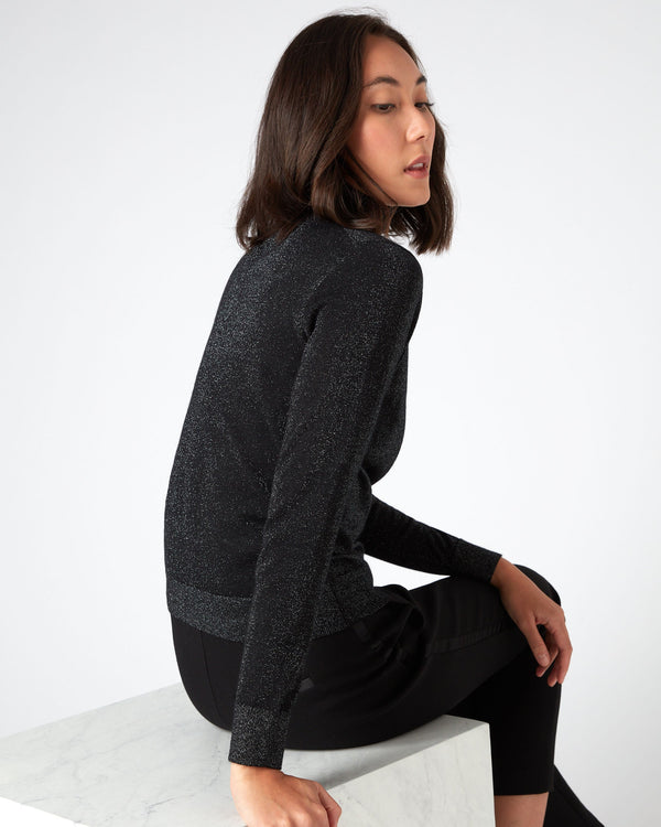 N.Peal Women's Superfine Turtle Neck Cashmere Sweater With Lurex Black Sparkle