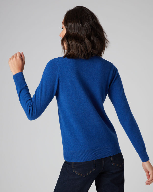 N.Peal Women's Round Neck Cashmere Sweater Cobalt Blue