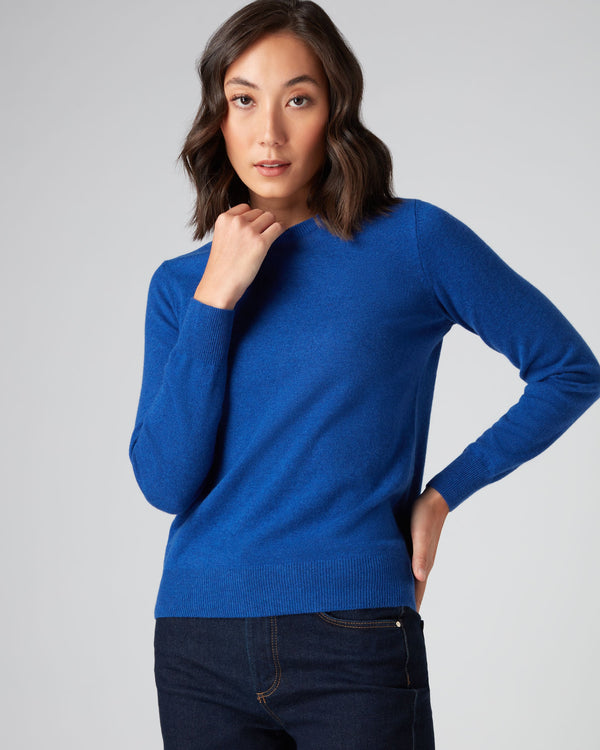 N.Peal Women's Round Neck Cashmere Sweater Cobalt Blue