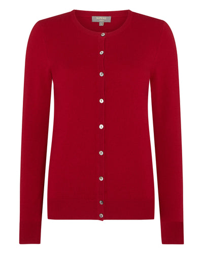 N.Peal Women's Round Neck Cashmere Cardigan Ruby Red