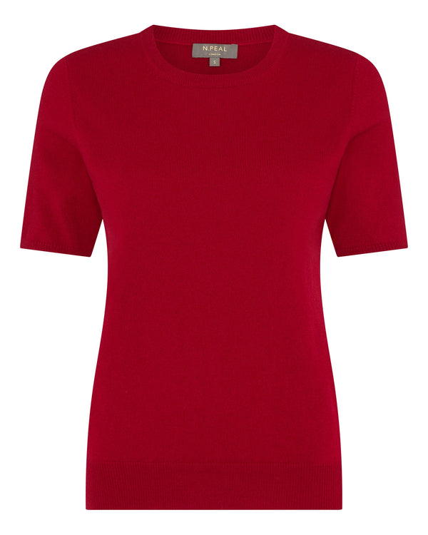 N.Peal Women's Round Neck Cashmere T Shirt Ruby Red