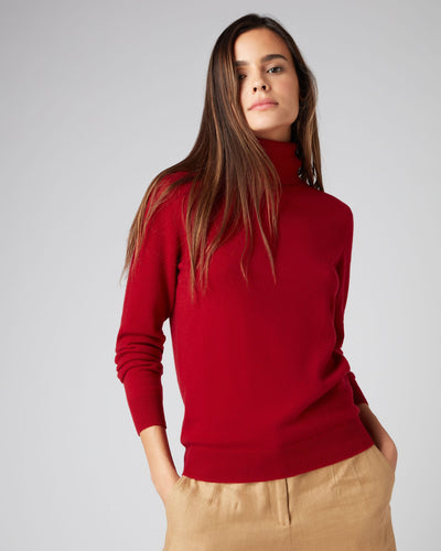 N.Peal Women's Polo Neck Cashmere Sweater Ruby Red